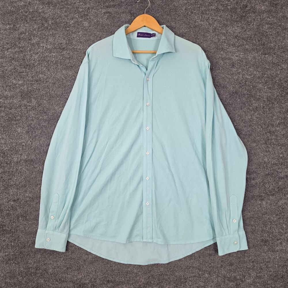 Ralph Lauren Purple Label Shirt Men 2XL Knit Button Up Light Blue Preppy Office